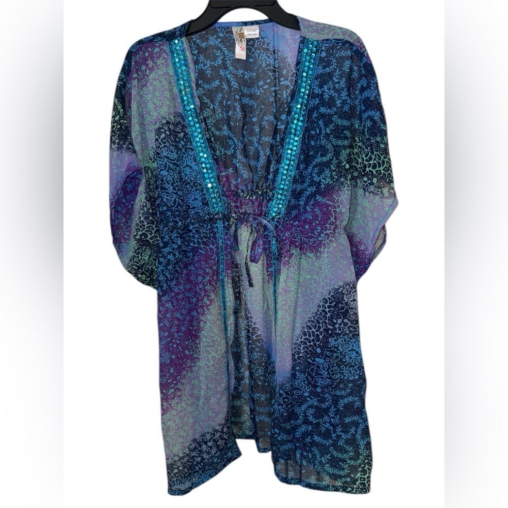 Maximalist Muse Sequin Trim Batwing Kaftan Royal Blue Plum Statement Resort luxe